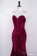 Hot Fuchsia Sequin Mermaid Prom Evening Dresses Sweetheart