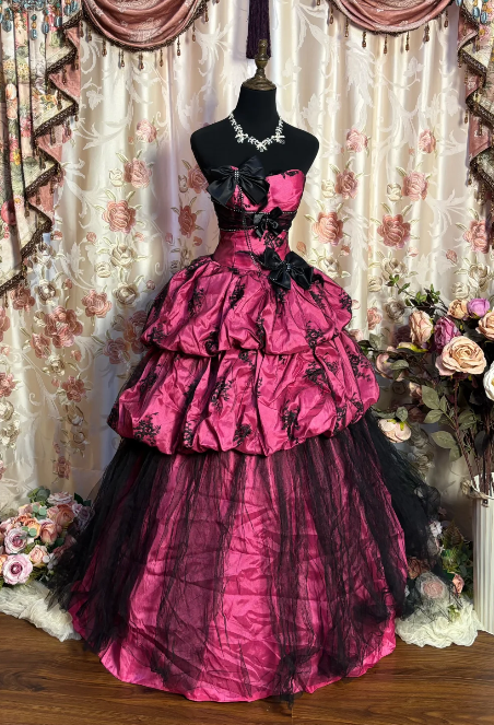 Hot Pink Ball Gowns Birthday Dresses Vintage Prom Gown Main image