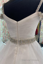 Hot Pink Beaded Cold-Shoulder A-Line Prom Dresses