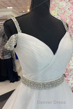 Hot Pink Beaded Cold-Shoulder A-Line Prom Dresses