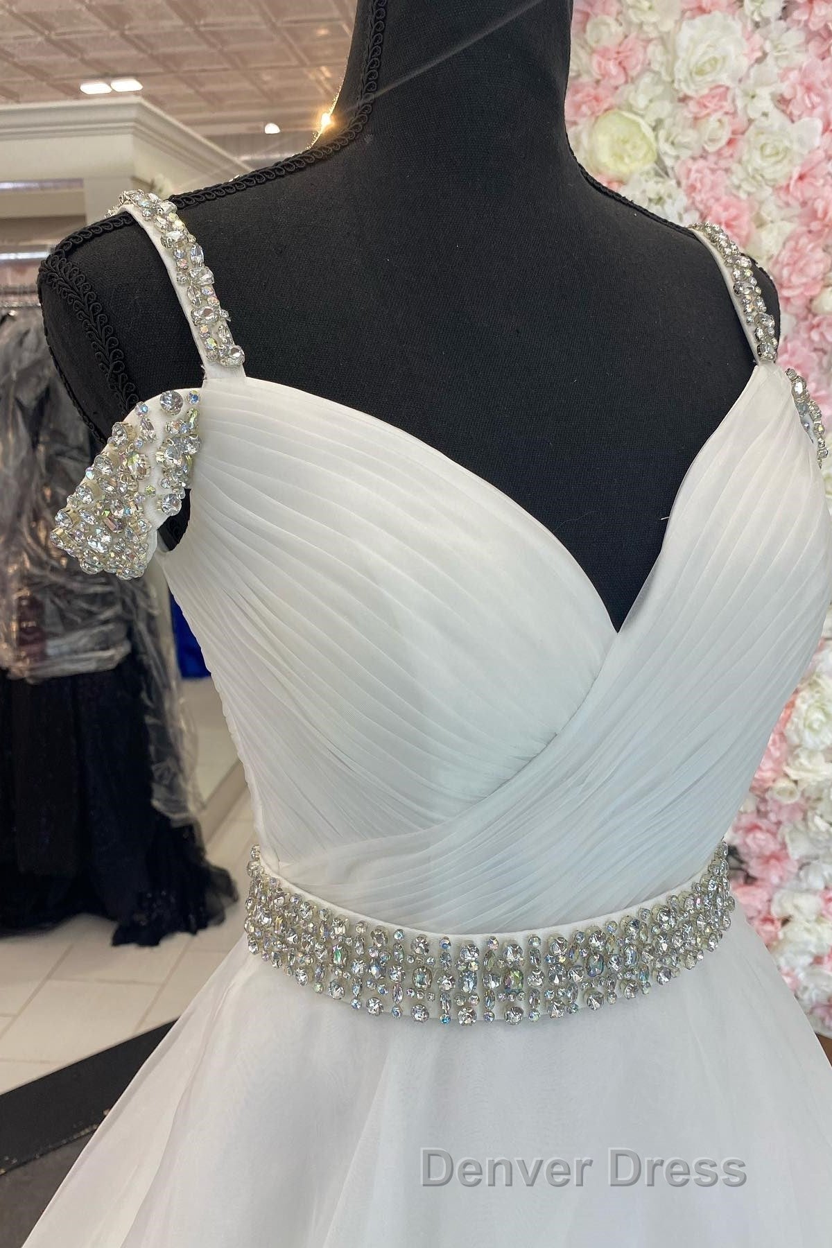 Hot Pink Beaded Cold-Shoulder A-Line Prom Dresses