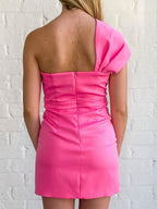 Hot Pink Bowknot Satin Homecoming Dress One Shoulder Cocktail Dresses