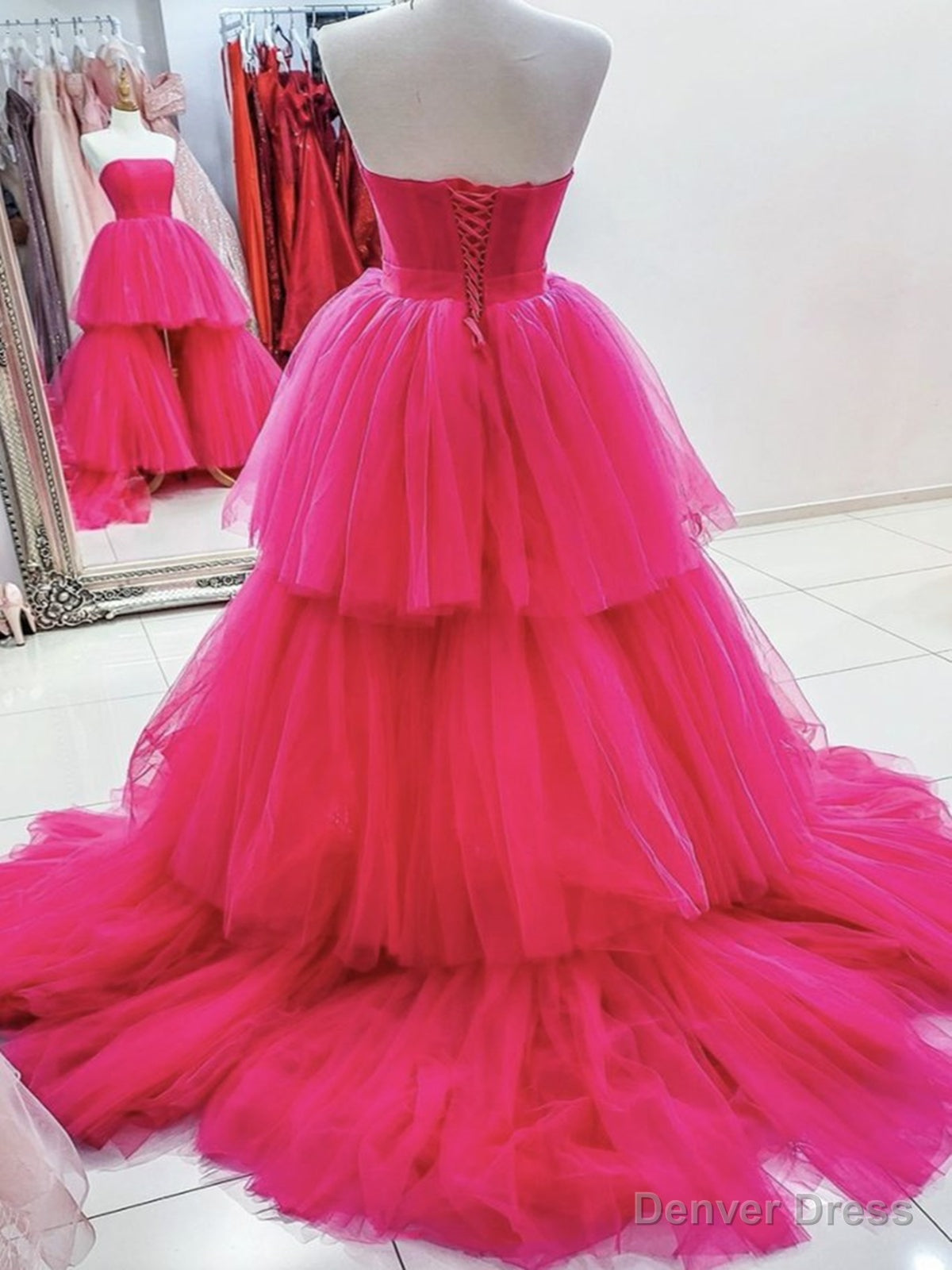 Hot Pink High Low Prom Dress, Hot Pink High Low Prom Dresses