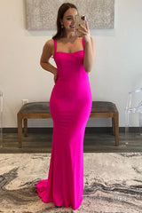 hot pink satin mermaid prom dress