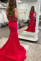 Hot Pink Sequined Spaghetti Straps Prom Dress