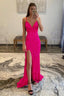 Hot Pink Sequins Glitter Prom Dresses with Slit