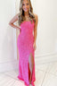 Hot Pink Sequins Mermaid Long Prom Dresses