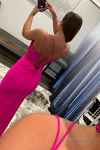 Hot Pink Spaghetti Straps Prom Dresses