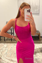 Hot Pink Spaghetti Straps Prom Dresses