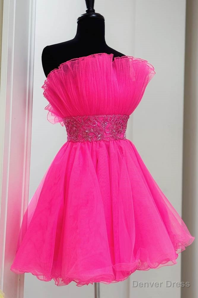 Hot Pink Strapless A-line Tulle Homecoming Dress Main image