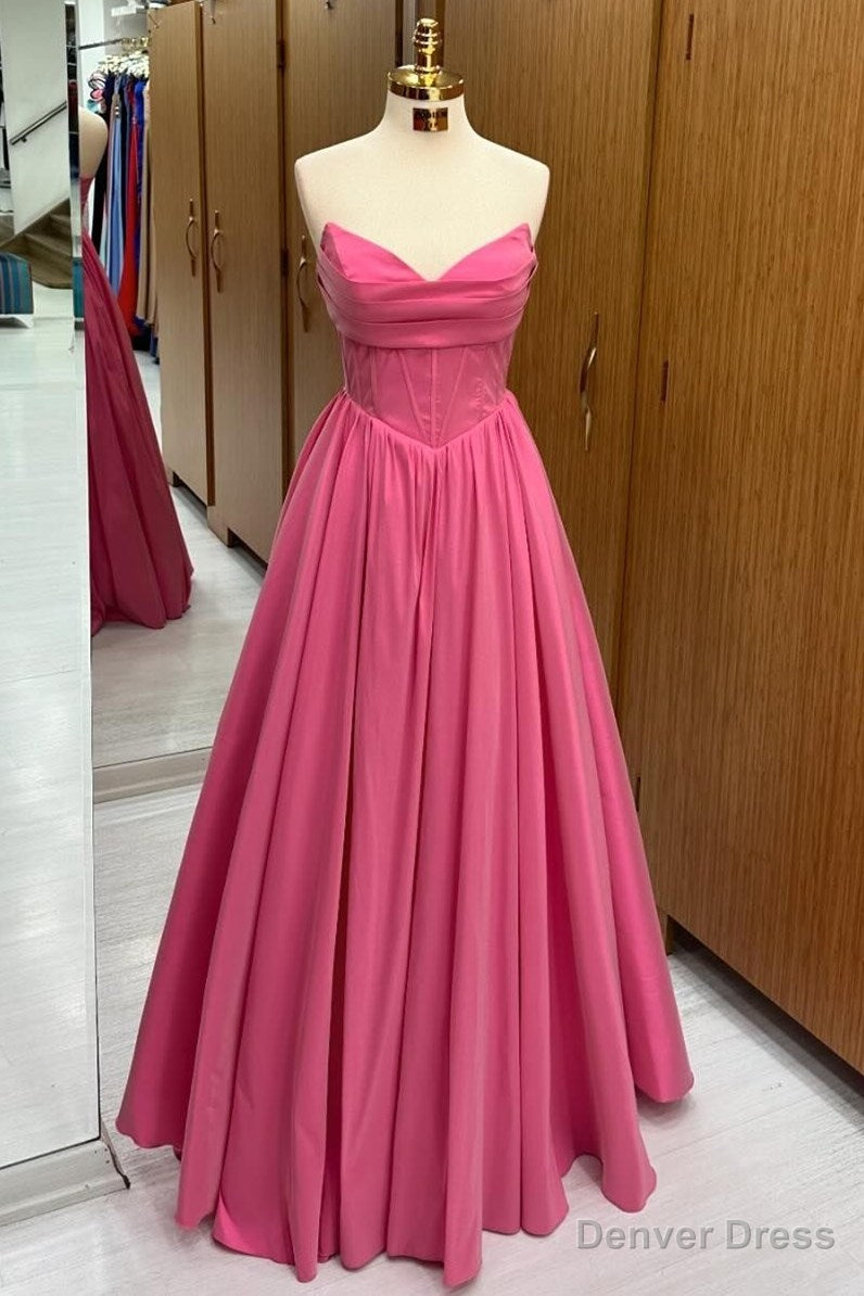 Hot Pink Strapless Lace-Up A-Line Long Formal Dress Main image