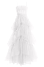 Hot Pink Straps Tiered A-Line Long Prom Dresses