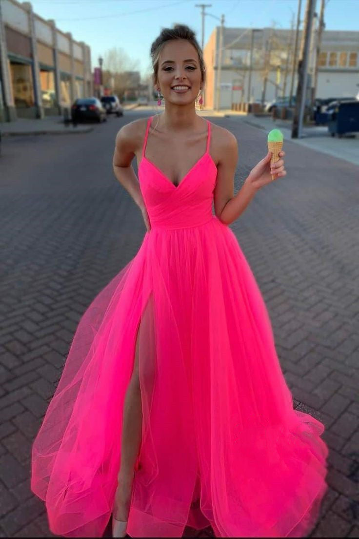 Neck Prom Dresses A-Line Split Prom Gowns Main image