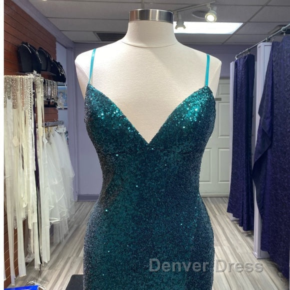 Hot Sequin Emerald Green Prom Dresses Backless Long Evening Dresses