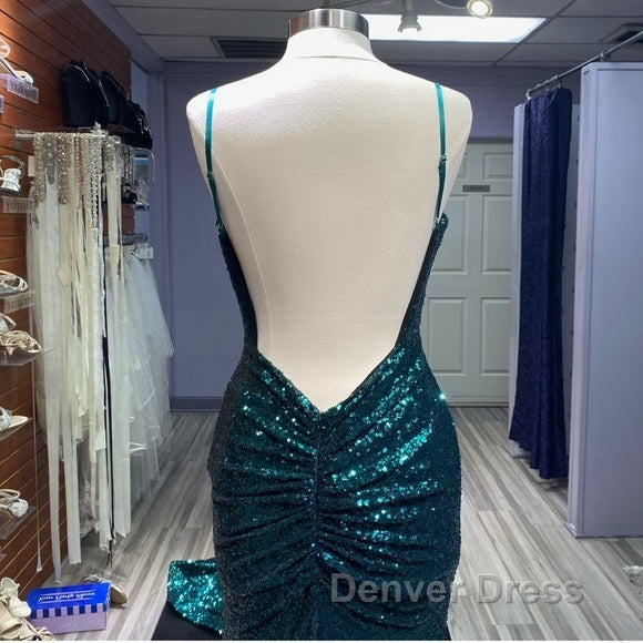 Hot Sequin Emerald Green Prom Dresses Backless Long Evening Dresses