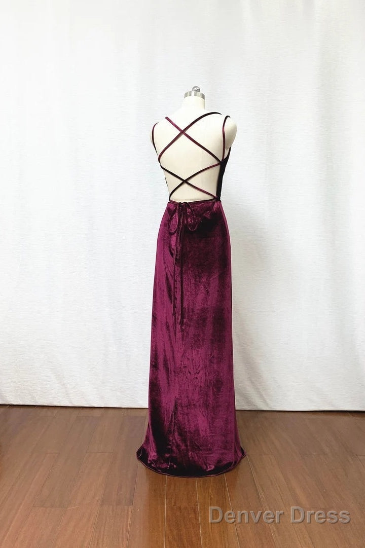 Hot Sheath Velvet Prom Dress Burgundy Wedding Guest Dresses With Split