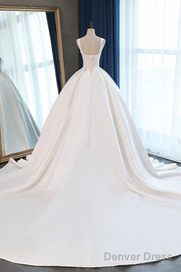 Hot Square Neck Satin Wedding Dress Ball Gowns Sleeveless Bridal Dresses Cheap