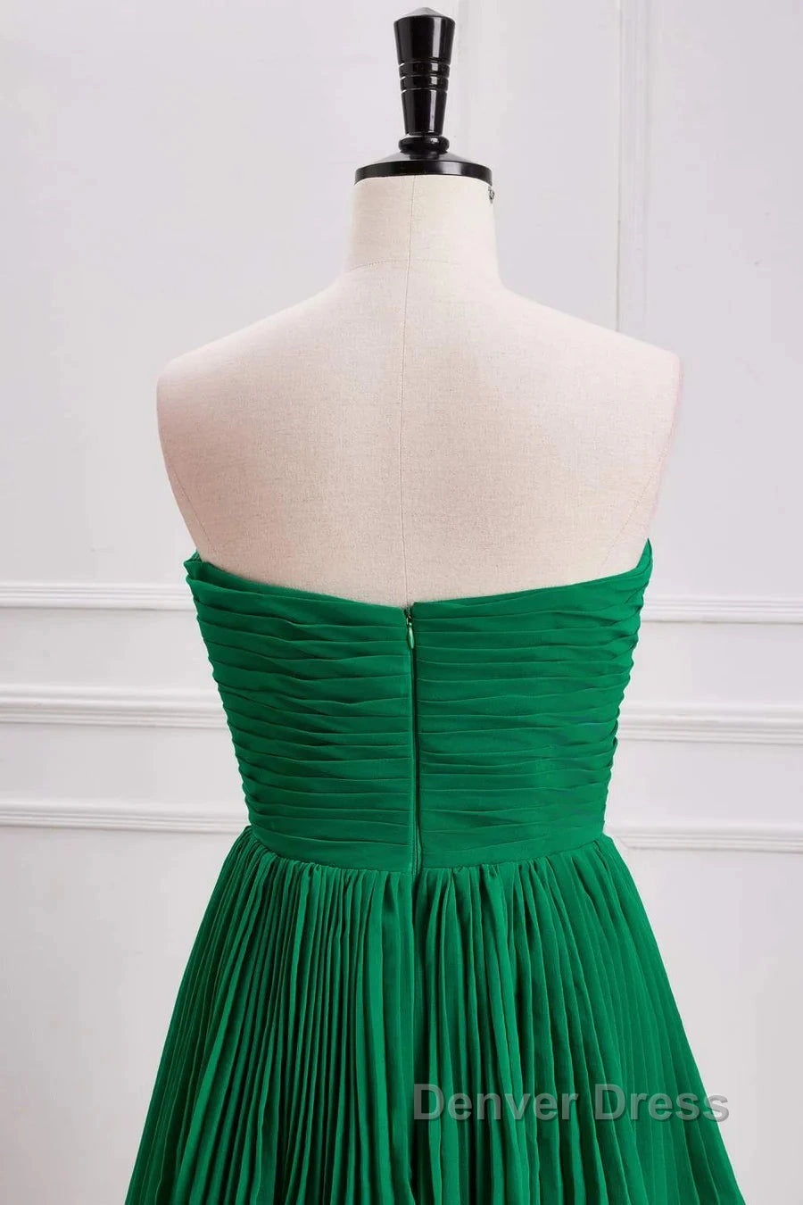 Hunter Green A-Line Chiffon Strapless Layers Long Prom Dresses Formal Evening Dresses