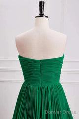 Hunter Green A-Line Chiffon Strapless Layers Long Prom Dress Formal Evening Dress