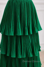 Hunter Green A-Line Chiffon Strapless Layers Long Prom Dresses Formal Evening Dresses