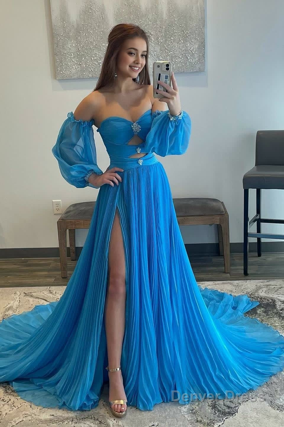 Hunter Green Rhinestones Strapless A Line Prom Dresses with Sleeves Secondary image