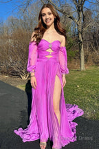 Hunter Green Rhinestones Strapless A Line Prom Dresses with Sleeves