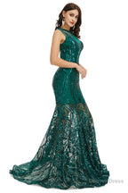 Sequins Sleeveless Floor Length Crew Neck Prom Dresses