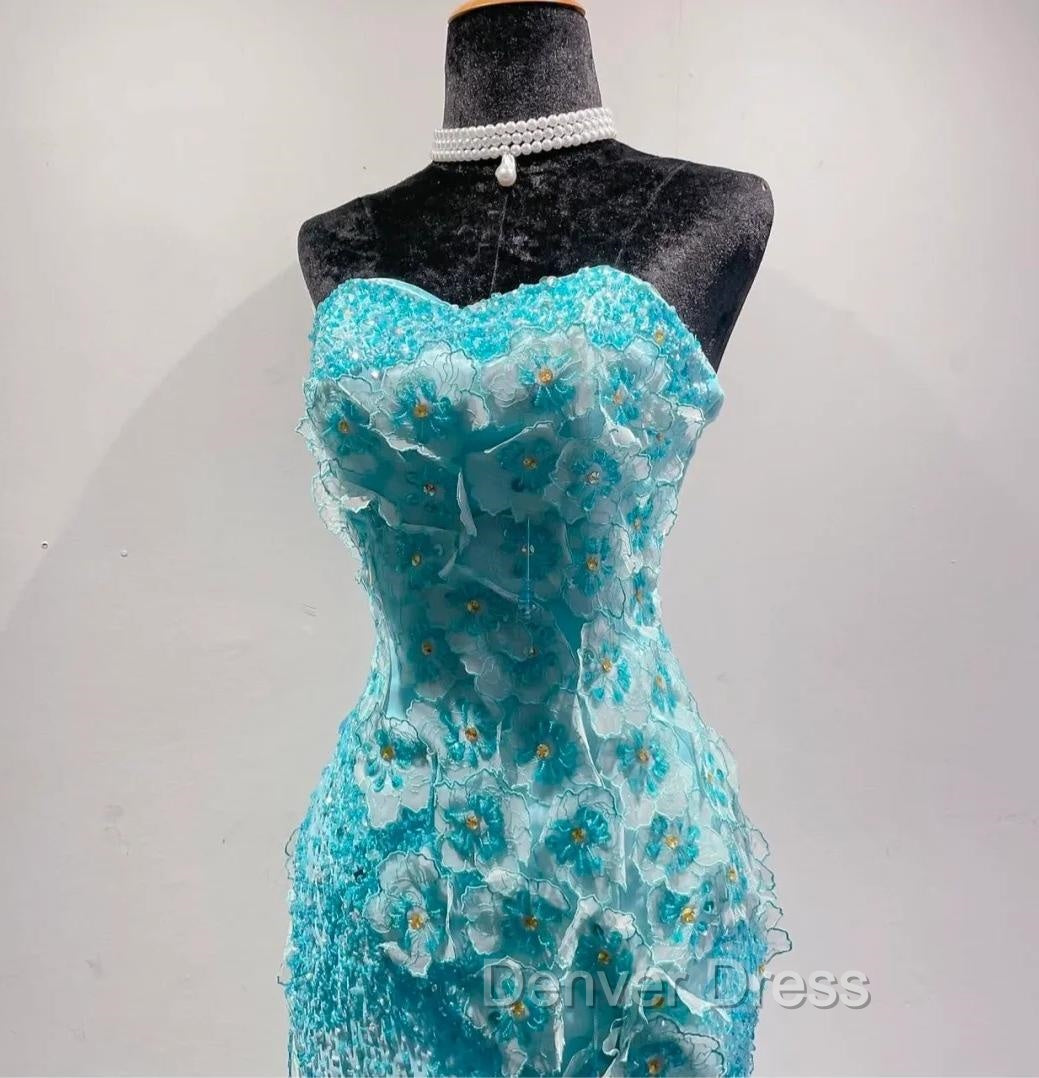 Ice Blue Ombre Mermaid Strapless Chiffon Long Wedding Dresses With Appliques And Beading Formal Prom Dresses Secondary image