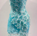 Ice Blue Ombre Mermaid Strapless Chiffon Long Wedding Dresses With Appliques And Beading Formal Prom Dresses