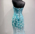Ice Blue Ombre Mermaid Strapless Chiffon Long Wedding Dresses With Appliques And Beading Formal Prom Dresses
