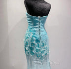 Ice Blue Ombre Mermaid Strapless Chiffon Long Wedding Dress With Appliques And Beading Prom Dresses