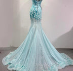 Ice Blue Ombre Mermaid Strapless Chiffon Long Wedding Dresses With Appliques And Beading Formal Prom Dresses