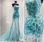 Ice Blue Ombre Mermaid Strapless Chiffon Long Wedding Dress With Appliques And Beading Prom Dresses