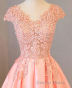 Custom Made V Neck Lace Long Prom Dresses, Lace Evening Dresses