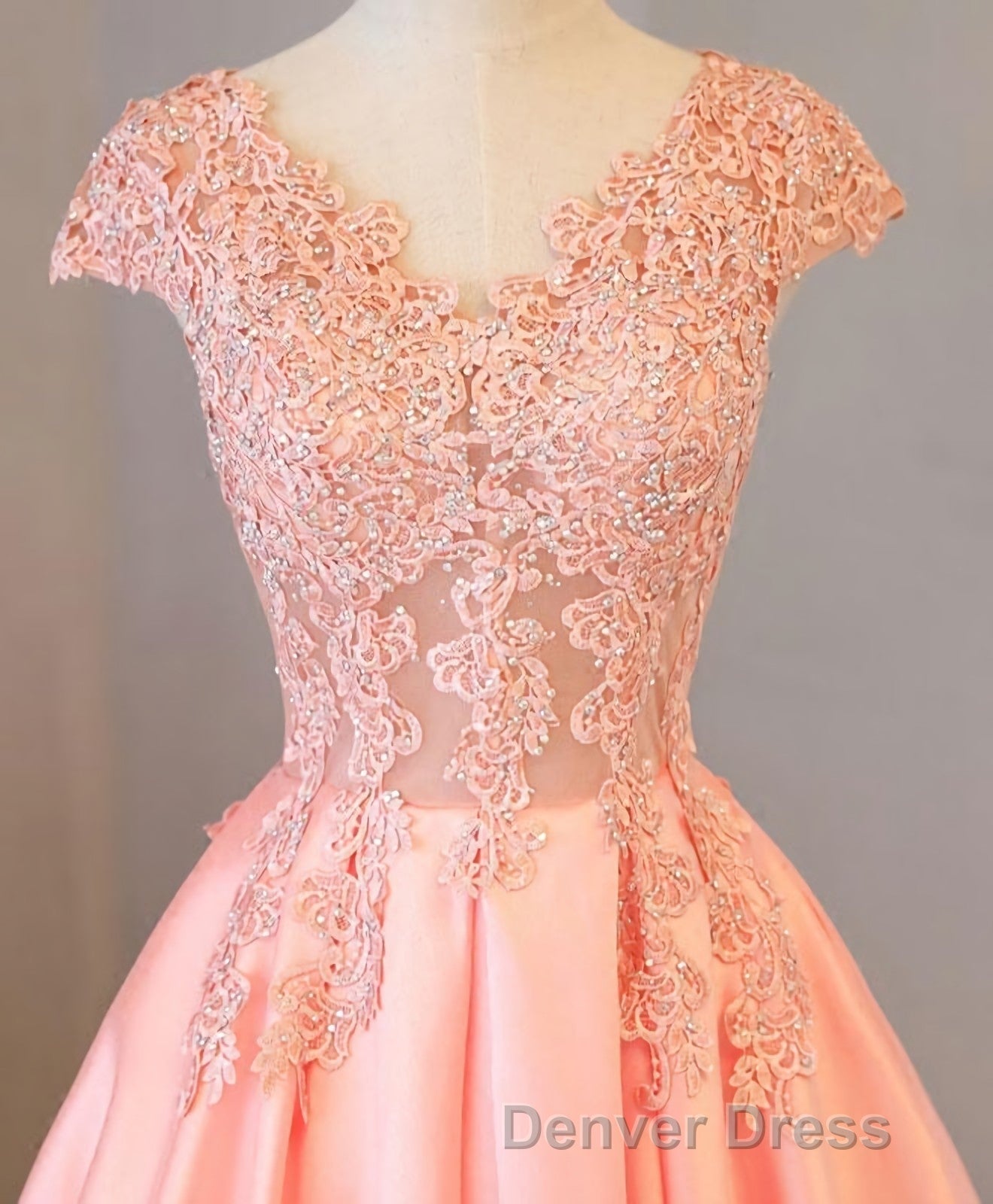 Custom Made V Neck Lace Long Prom Dresses, Lace Evening Dresses