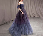 Gradient Starry Slip Fairy Prom Dress,Off Shoulder Tulle Fairy Prom Dresses