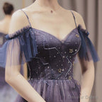 Gradient Starry Slip Fairy Prom Dress,Off Shoulder Tulle Fairy Prom Dresses