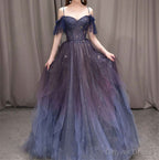 Gradient Starry Slip Fairy Prom Dress,Off Shoulder Tulle Fairy Prom Dresses