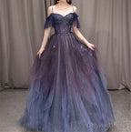 Gradient Starry Slip Fairy Prom Dress,Off Shoulder Tulle Fairy Prom Dresses