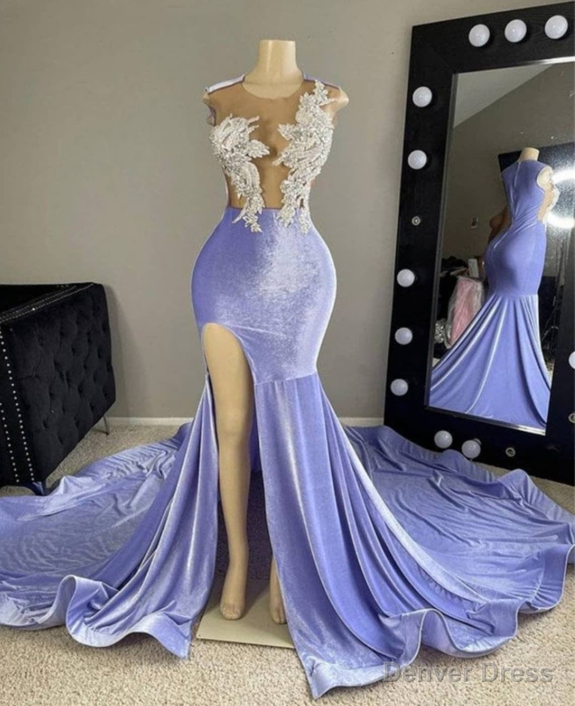floor length trumpet mermaid sequin prom gown,African American long prom dress Secondary image