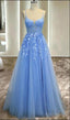 Light Blue Girls Prom Dress A Line Long Prom Dresses