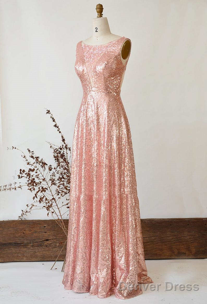 Illusion Lace V Neck Gose Gold Sequined Bridesmaid Dresses Secondary image