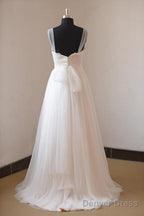 Illusion Neckline Lace Appliques Ivory Tulle Beach Wedding Dress
