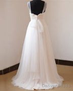 Illusion Neckline Lace Appliques Tulle Beach Wedding Dresses