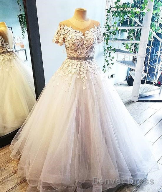 Illusion Scoop Flower Appliques Ball Gown Wedding Dress Main image