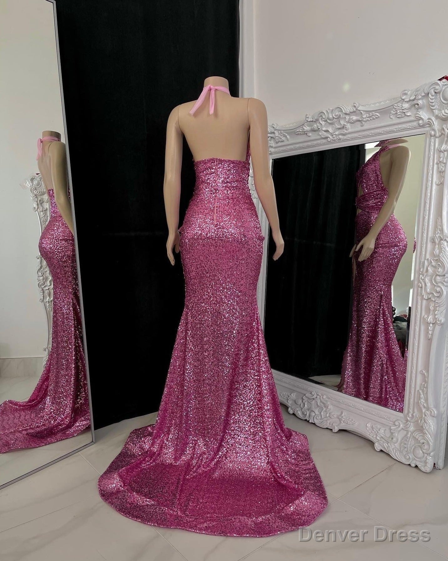 unique halter sequins mermaid prom Dresses black girls slay
