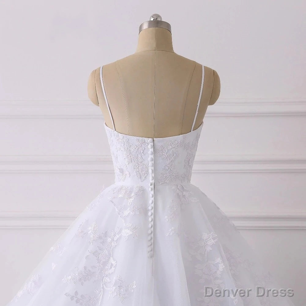 Lace Applique Ball Gowns Vestido Wedding Dresses Spaghetti Straps