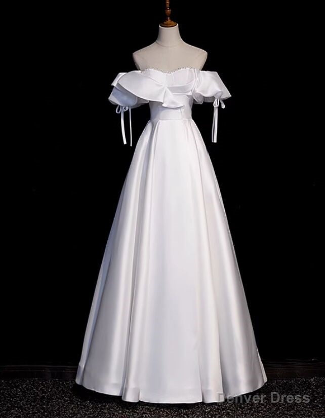 Impressive White Satin Off the Shoulder Beading Prom Dress