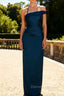 Ink Blue Sheath One Shoulder Satin Long Bridesmaid Dress