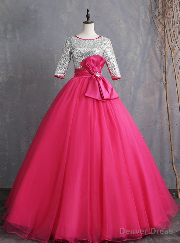 Instead, Opt For a Stylish Fuchsia Ball Gown Tulle Silver Sequins Short Sleeve Quinceanera Dress Main image